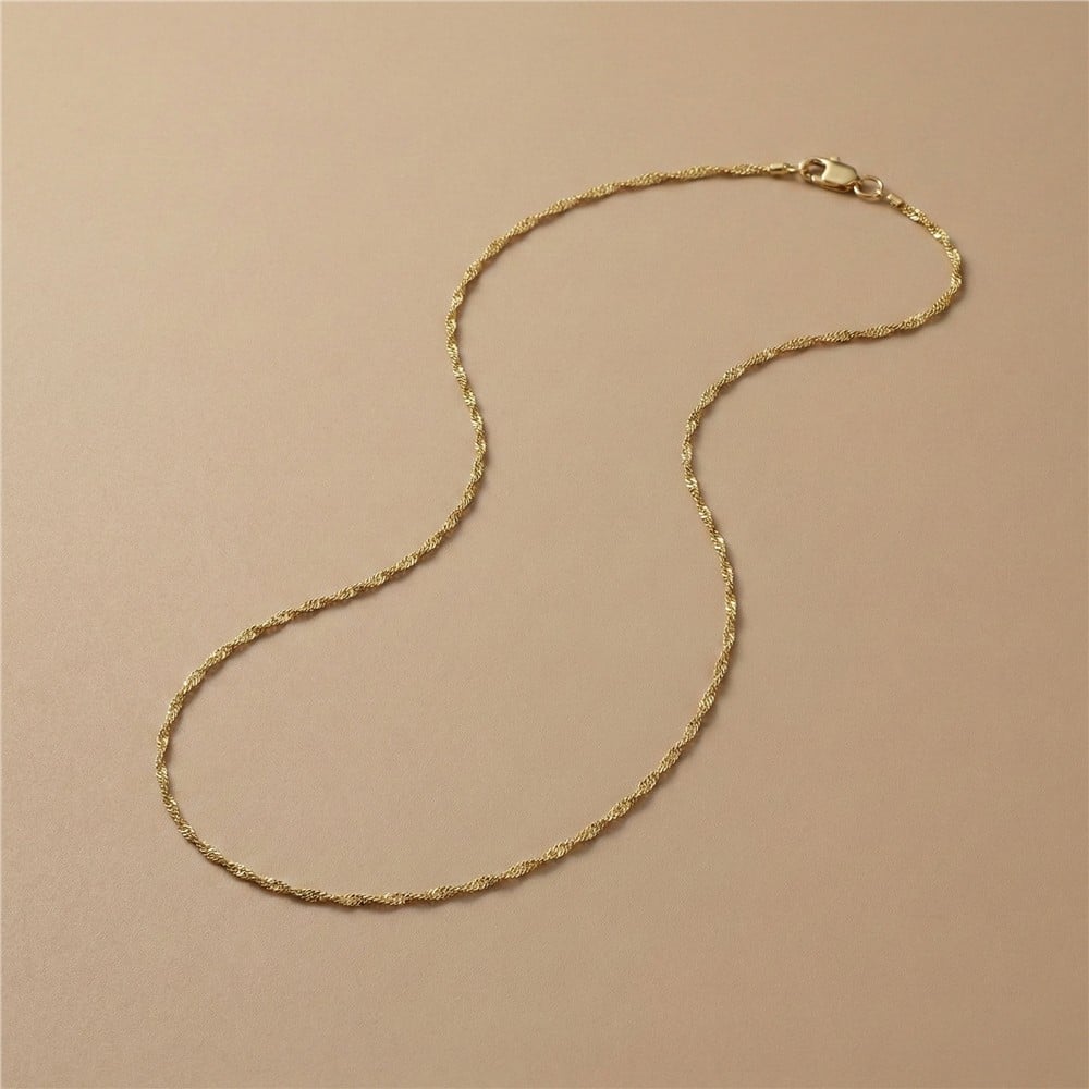 İnce Burgu Zincir Çelik Kolye - 14K Altın Kaplama - 45 cm / 2 mm