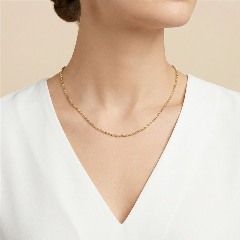 İnce Gurme Zincir Çelik Kolye - 14K Altın Kaplama - 46+5 cm / 1 mm