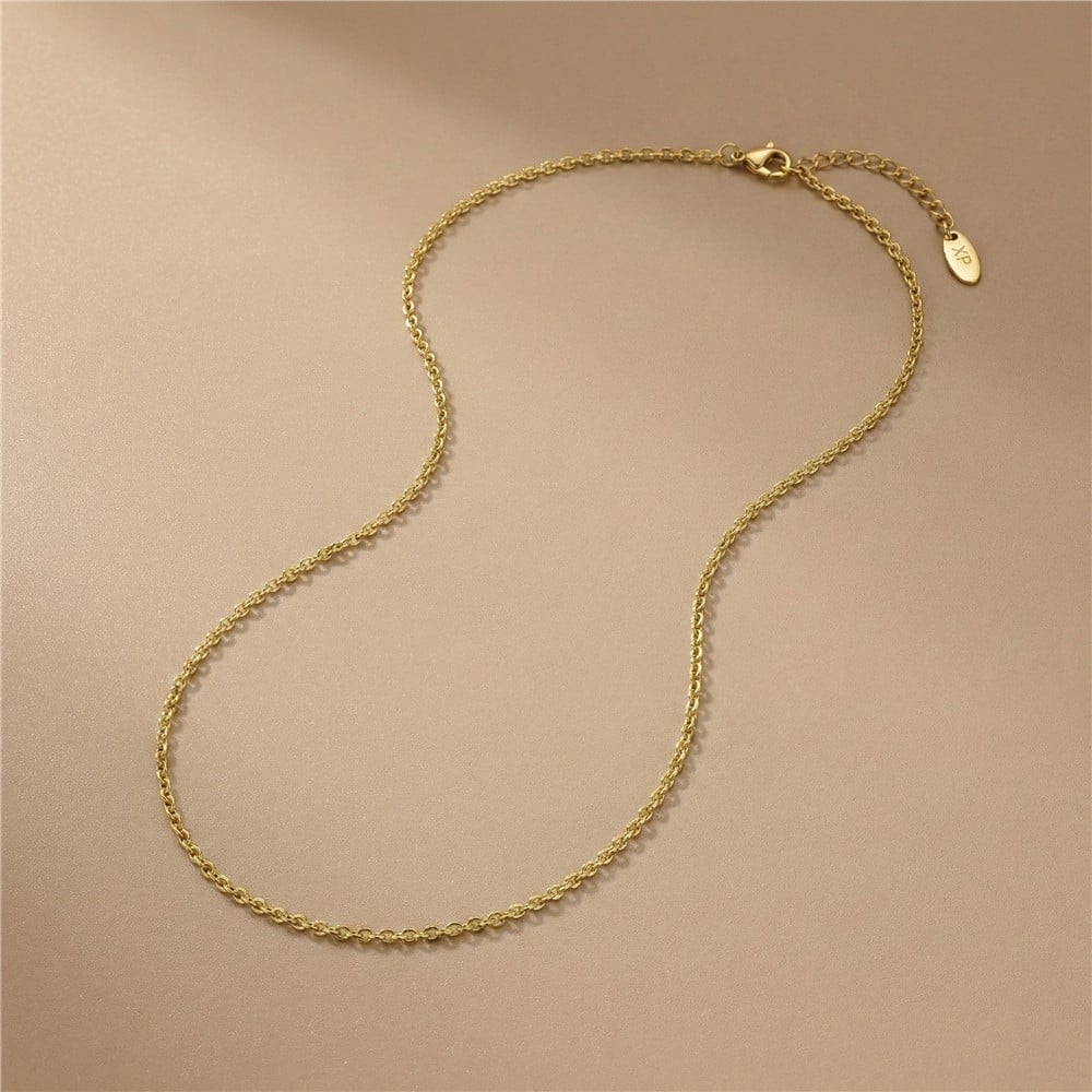 İnce Gurme Zincir Çelik Kolye - 14K Altın Kaplama - 46+5 cm / 1 mm