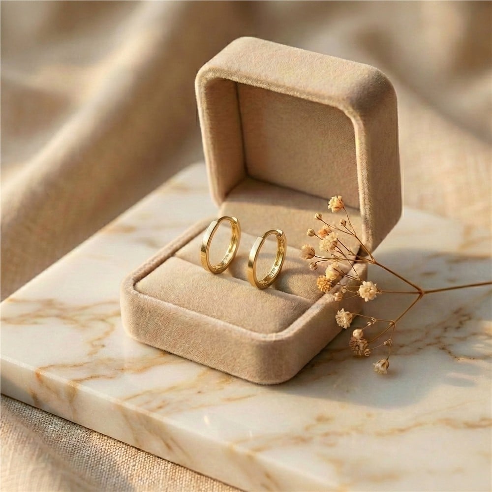İnce Halka Çelik Küpe - 14K Altın Kaplama - 2 cm çap