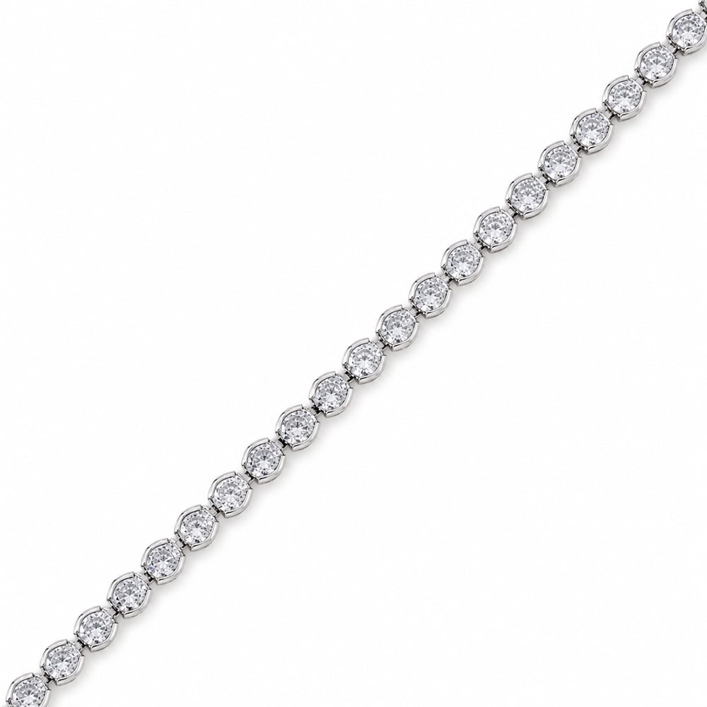 Su Yolu Zirkon Taşlı Çelik Bileklik - Beyaz Altın Kaplama - 17+1 cm