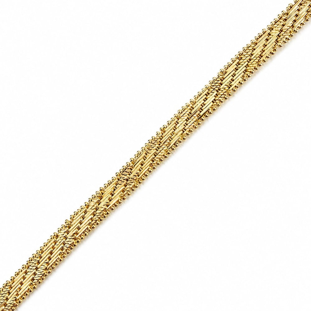 İtalyan Dokuma Hasır Bileklik - 14k Altın Kaplama - 19 cm
