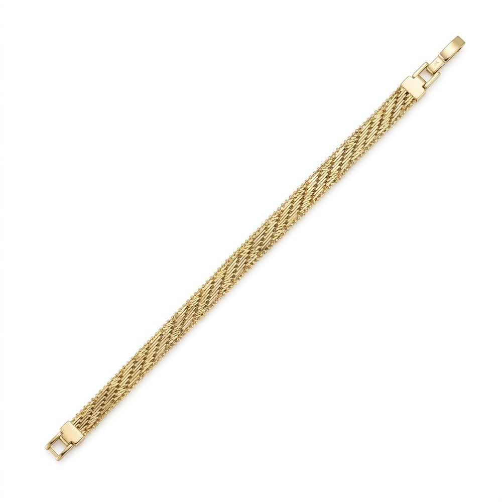 İtalyan Dokuma Hasır Bileklik - 14k Altın Kaplama - 19 cm