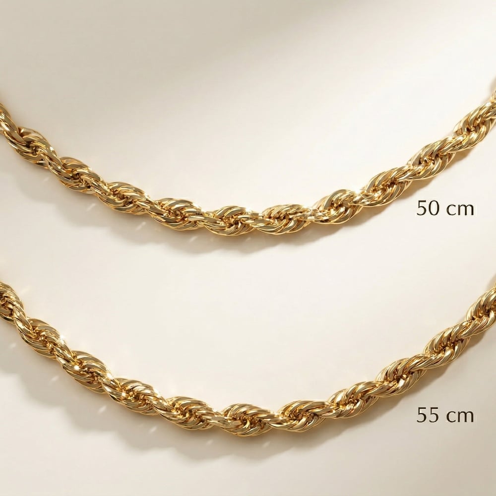 Kalın Burgu Halat Zincir Kolye - 14K Altın Rengi Kaplama, 55 cm