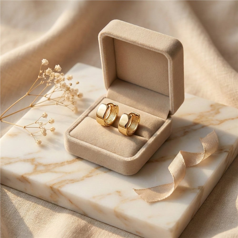 Kalın Halka Çelik Küpe - 14K Altın Kaplama - 1 cm çap
