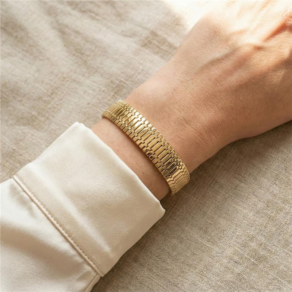 Kalın Hasır Zincir Çelik Bileklik - 14K Altın Kaplama - 19 cm