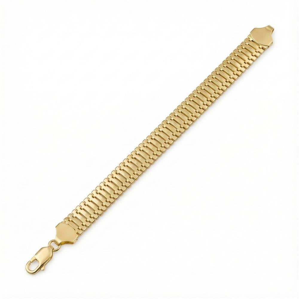 Kalın Hasır Zincir Çelik Bileklik - 14K Altın Kaplama - 19 cm