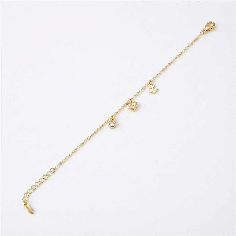 Kalp ve Çapa Zirkon Taşlı Charm Bileklik - 14K Altın Kaplama - 17+3 cm