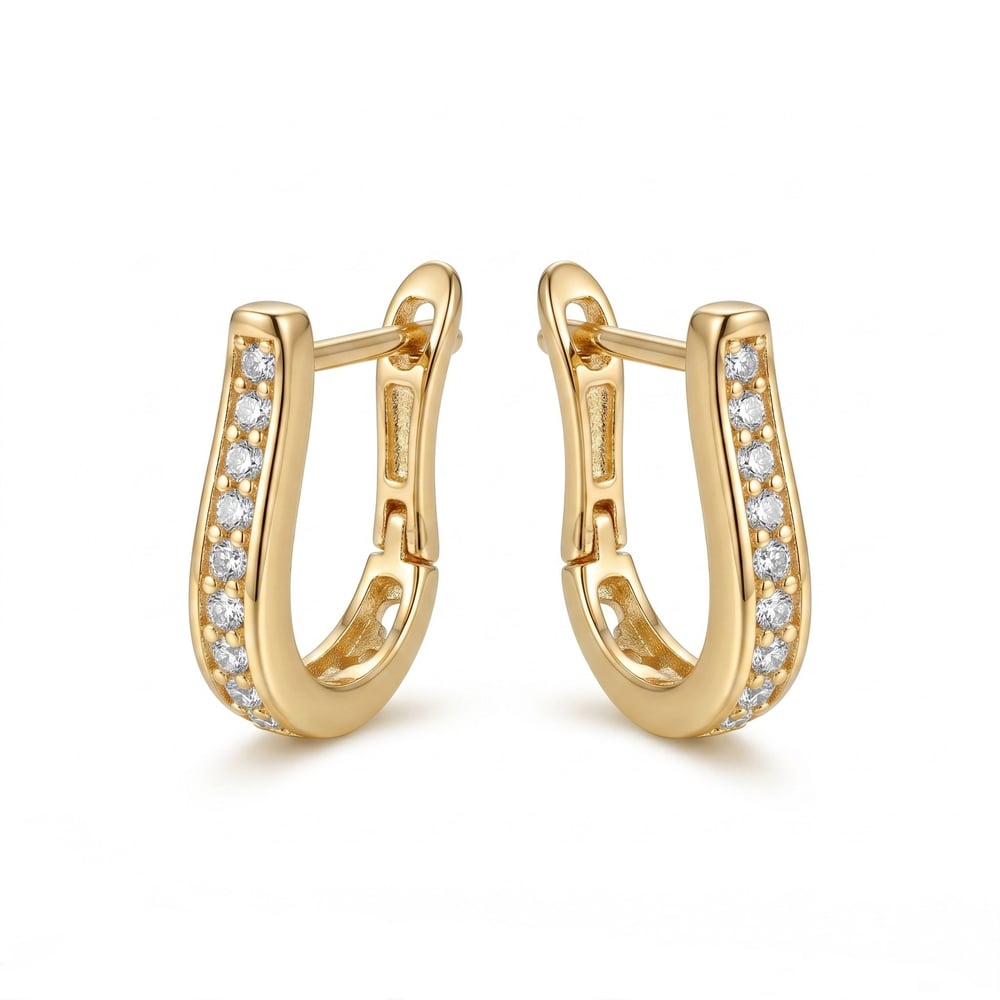 Kavisli Zirkon Taşlı Halka Küpe - 14K Altın Kaplama - 18 mm