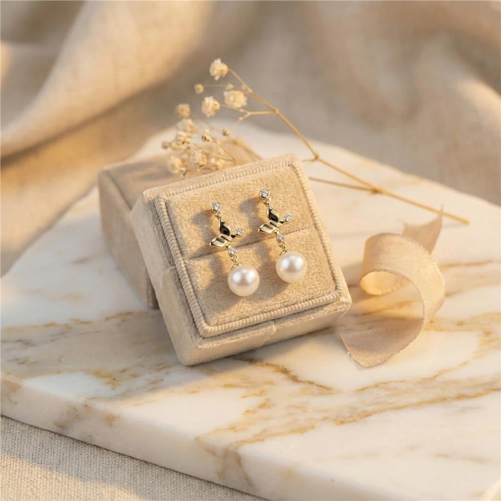 Kelebek İnci Küpe - 14K Altın Kaplama - 3cm