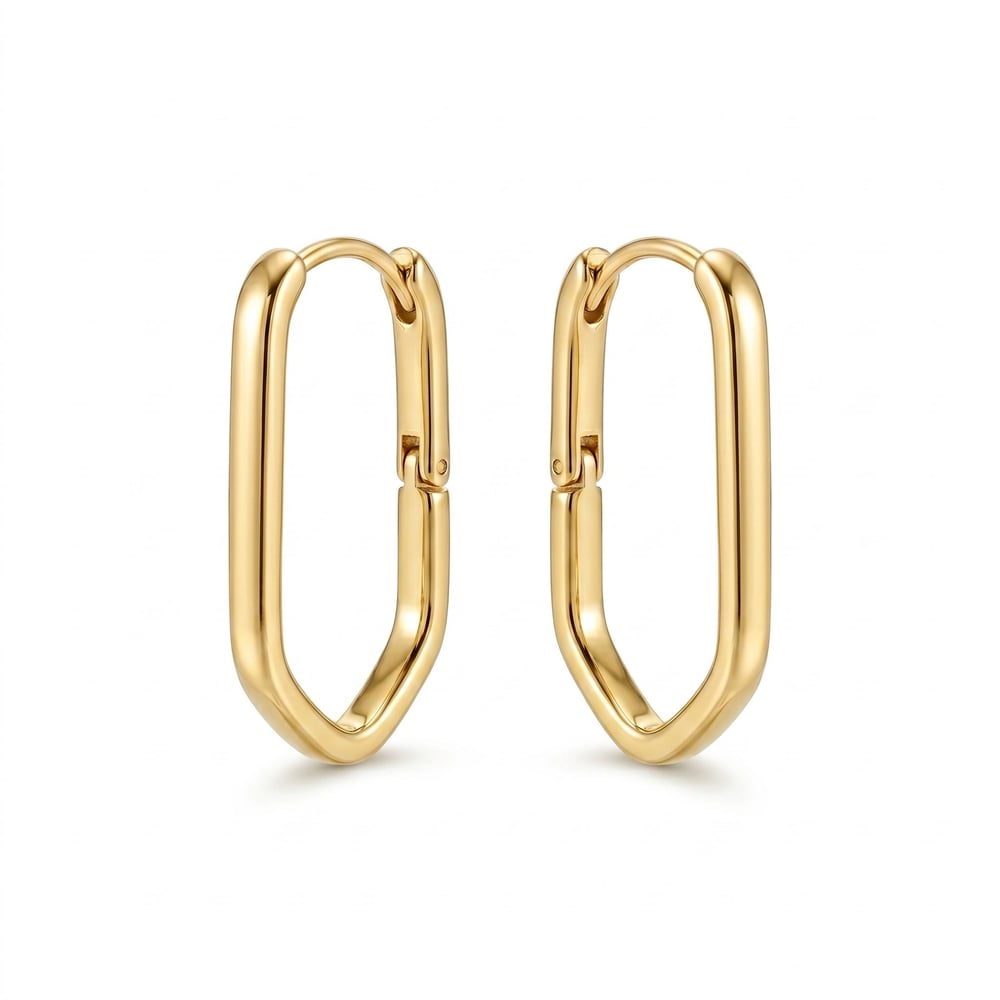 Köşeli Küpe - 14K Altın Kaplama - 24 mm