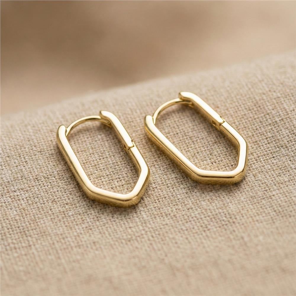 Köşeli Küpe - 14K Altın Kaplama - 24 mm