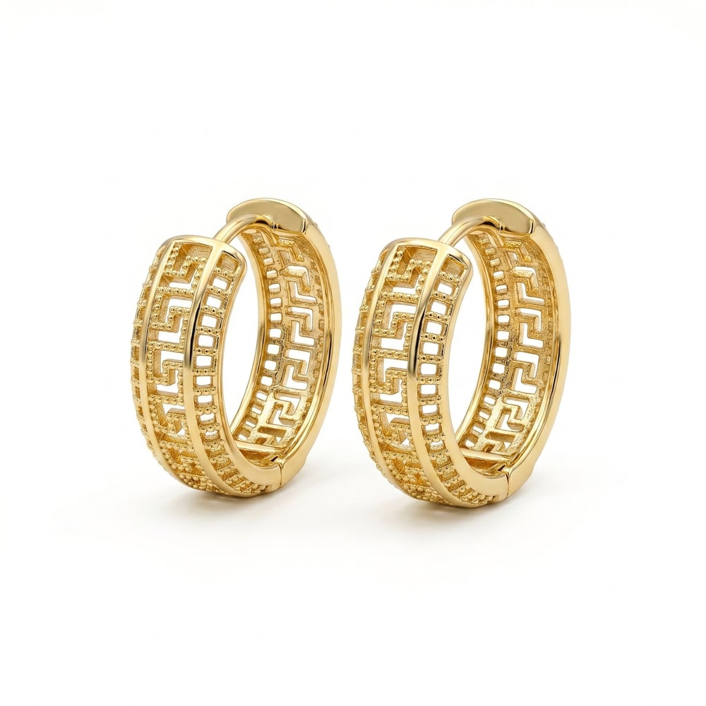 Labirent Desenli Halka Küpe - 14K Altın Kaplama - 2 cm çap