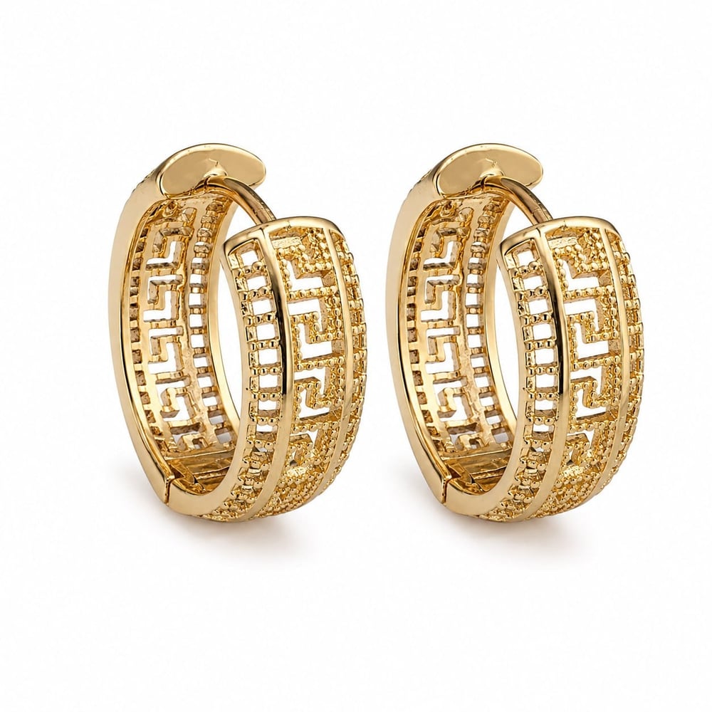 Labirent Desenli Halka Küpe - 14K Altın Kaplama - 2 cm çap