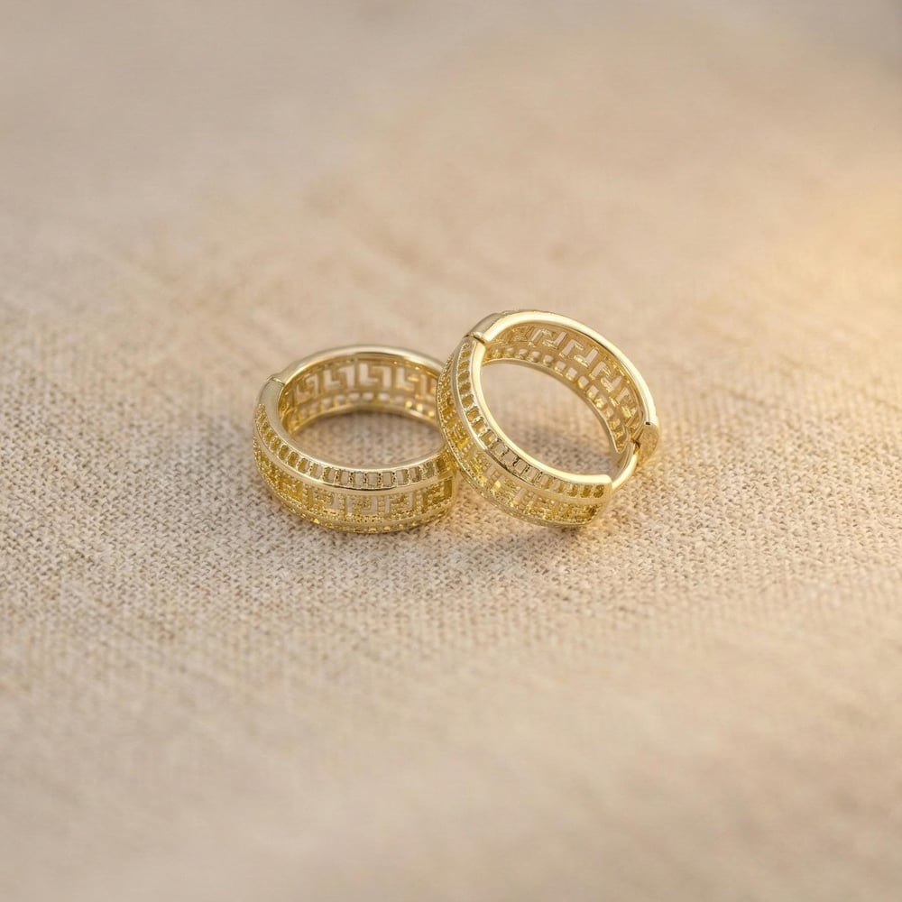 Labirent Desenli Halka Küpe - 14K Altın Kaplama - 2 cm çap