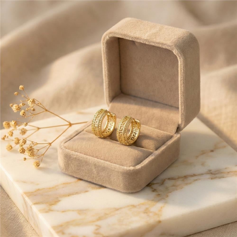 Labirent Desenli Halka Küpe - 14K Altın Kaplama - 2 cm çap