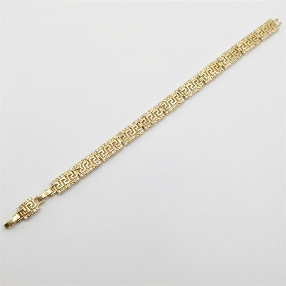 Labirent Grek Model Zirkon Taşlı Çelik Bileklik - 14K Altın Kaplama - 16+2 cm