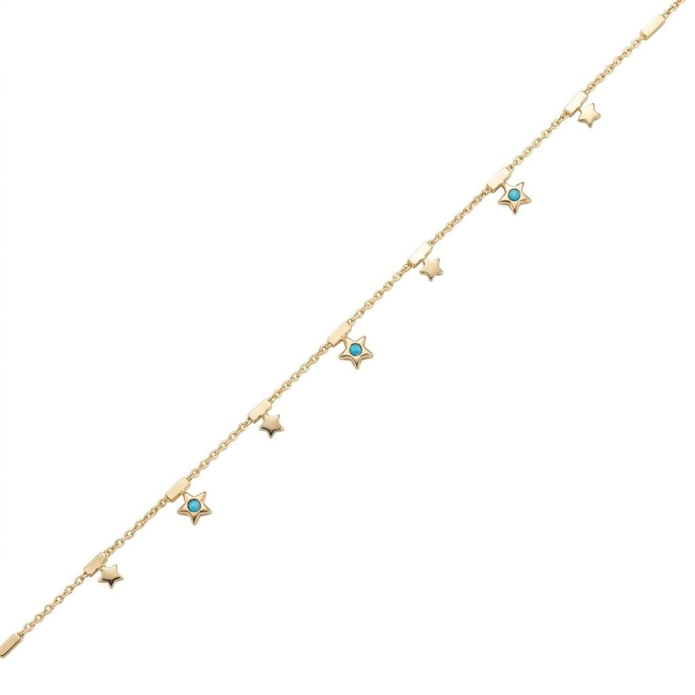 Mavi Taşlı Yıldız Figürlü Çelik Halhal  - Altın Rengi Kaplama - 20+5 cm