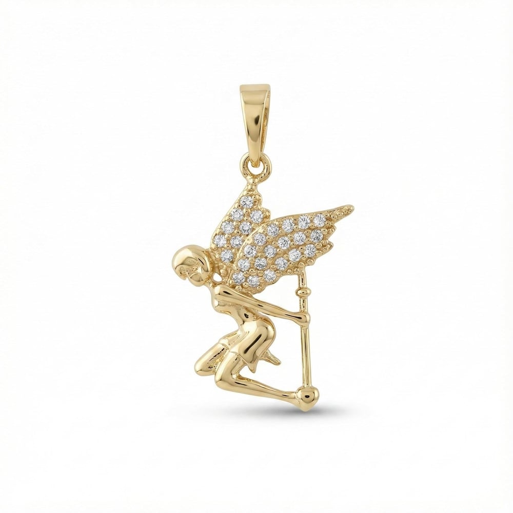 Melek Kolye Ucu - Zirkon - 14K Altın Kaplama - 22 mm