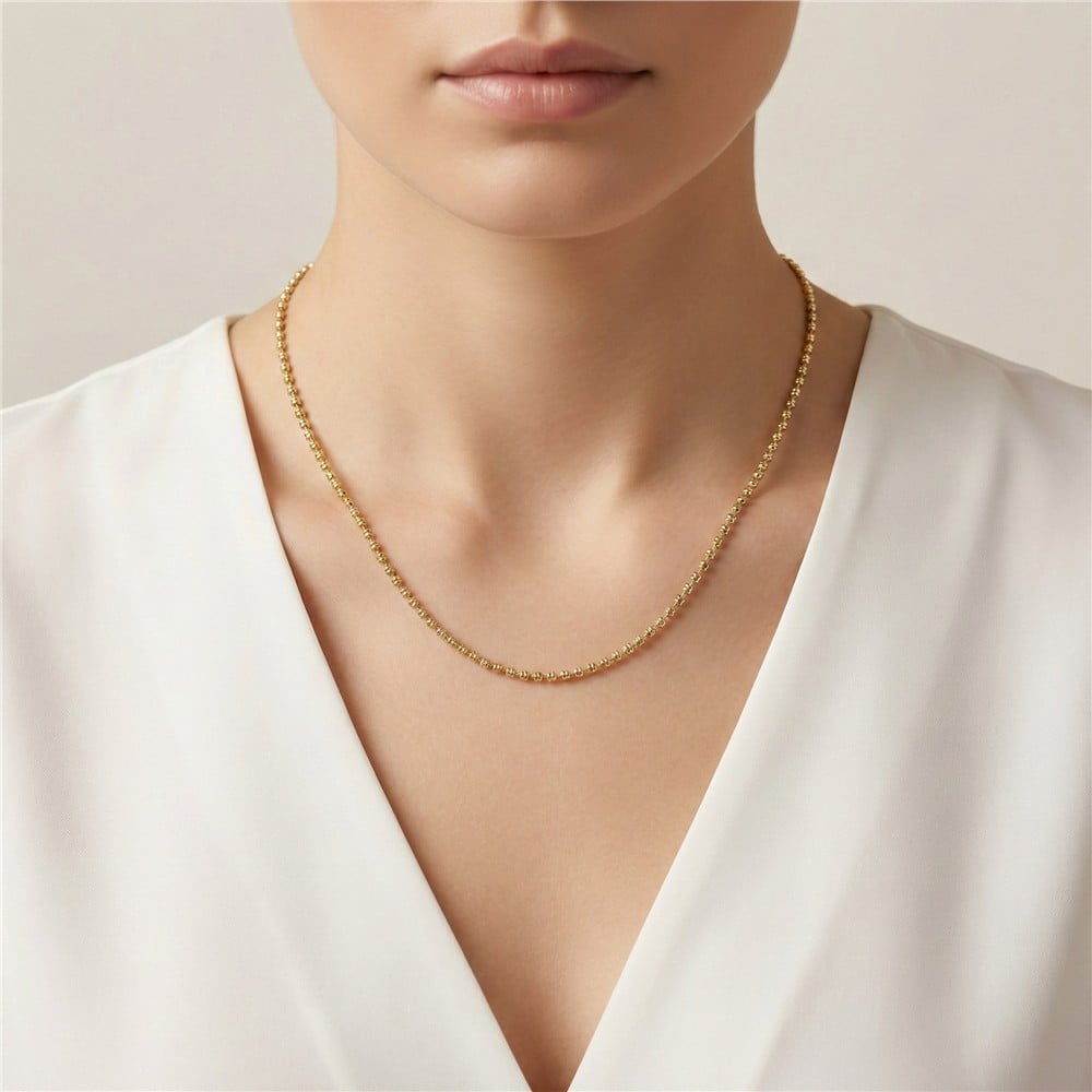 Mini Dorikalı Zincir Çelik Kolye - 14K Altın Kaplama - 45 cm / 1 mm
