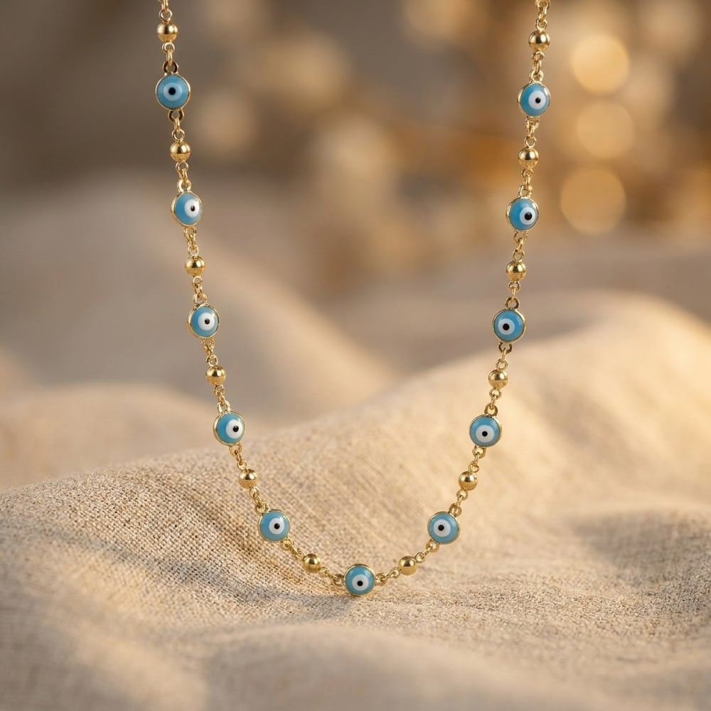 Nazar Boncuğu Kolye - 14k Altın Kaplama - 45+3 cm