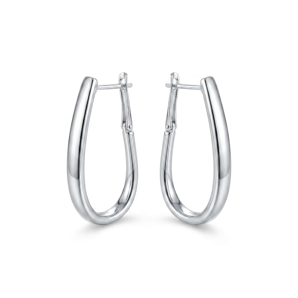Parlak Yüzeyli Oval Klipsli Küpe  - Beyaz Altın Kaplama - 33 mm