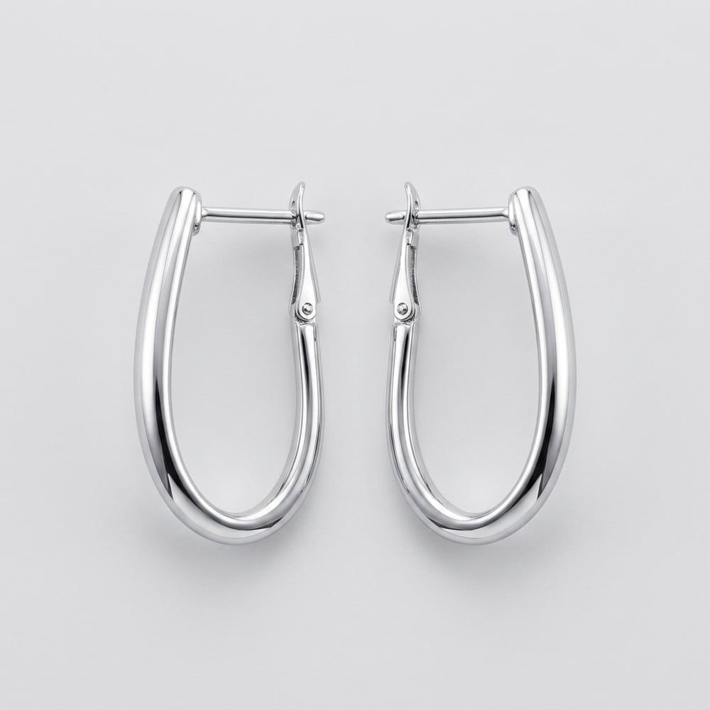 Parlak Yüzeyli Oval Klipsli Küpe  - Beyaz Altın Kaplama - 33 mm