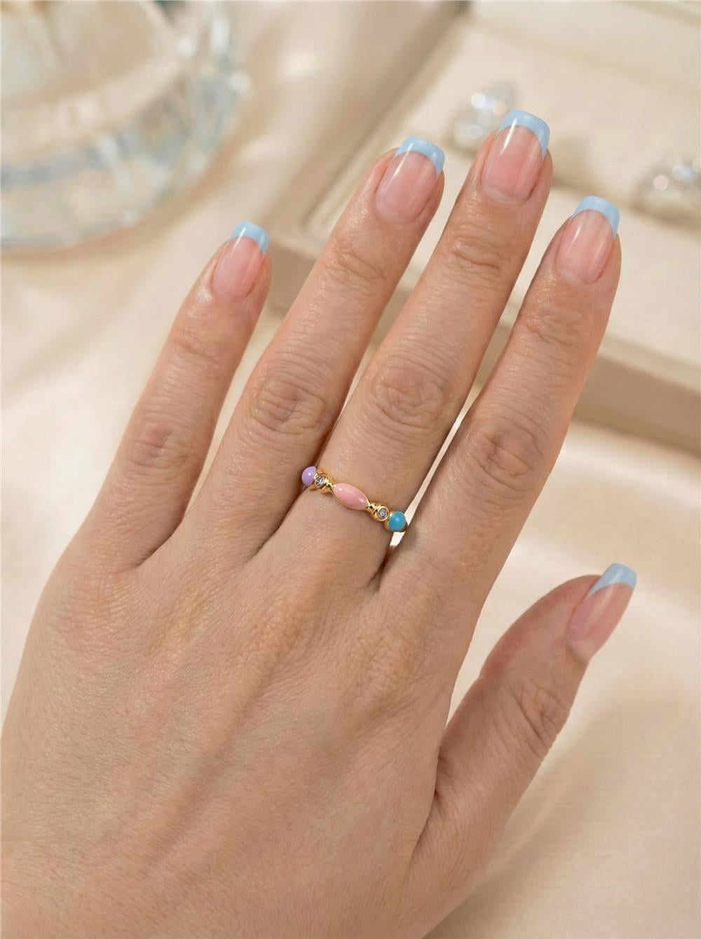 Pastel Renkli Ayarlanabilir Yüzük - 14K Altın Kaplama