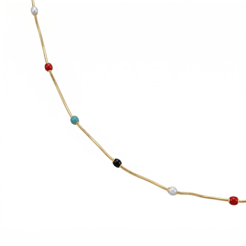 Renkli Dorika Kolye  - Altın Rengi Kaplama - 50 cm