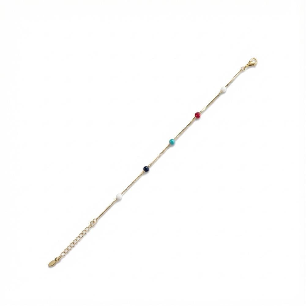 Renkli Mineli Top Bileklik - 14K Altın Kaplama - 17+3 cm