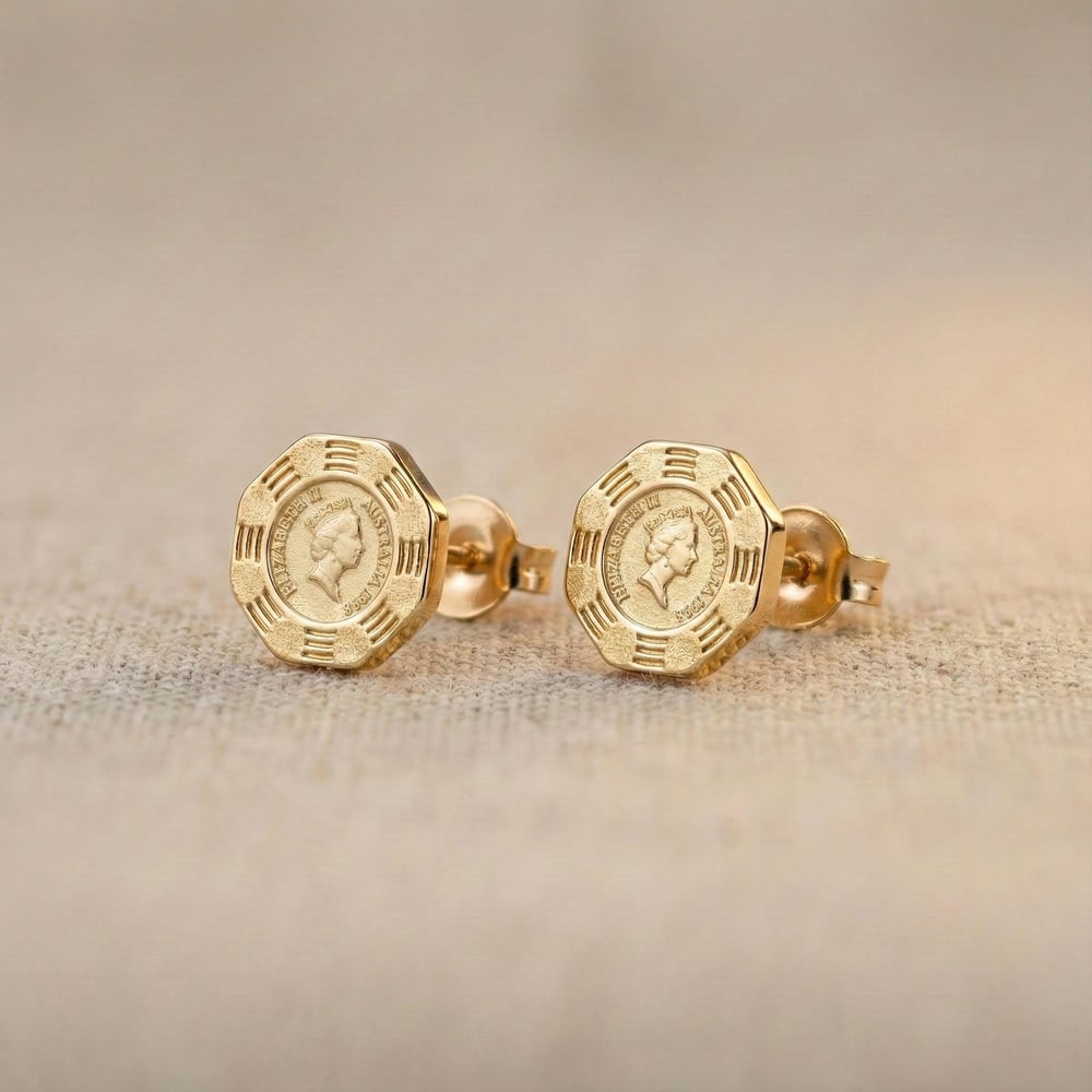 Elizabeth Altıgen Çelik Küpe - 18K Altın Kaplama - 1 cm