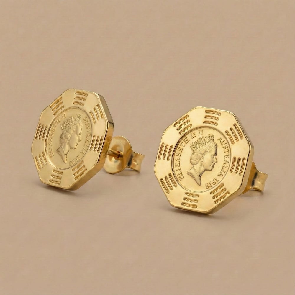 Elizabeth Altıgen Çelik Küpe - 18K Altın Kaplama - 1 cm
