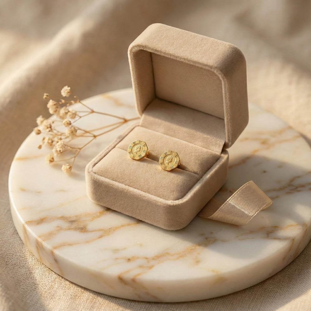 Elizabeth Altıgen Çelik Küpe - 18K Altın Kaplama - 1 cm