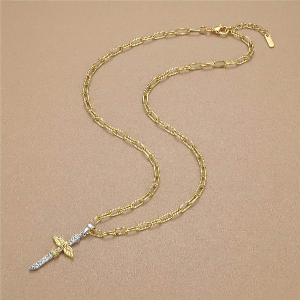 Sarı Beyaz Kuş Figürlü Taşlı Çelik Kolye - Beyaz Altın/14 Altın Kaplama - 50+5 cm / 2 mm