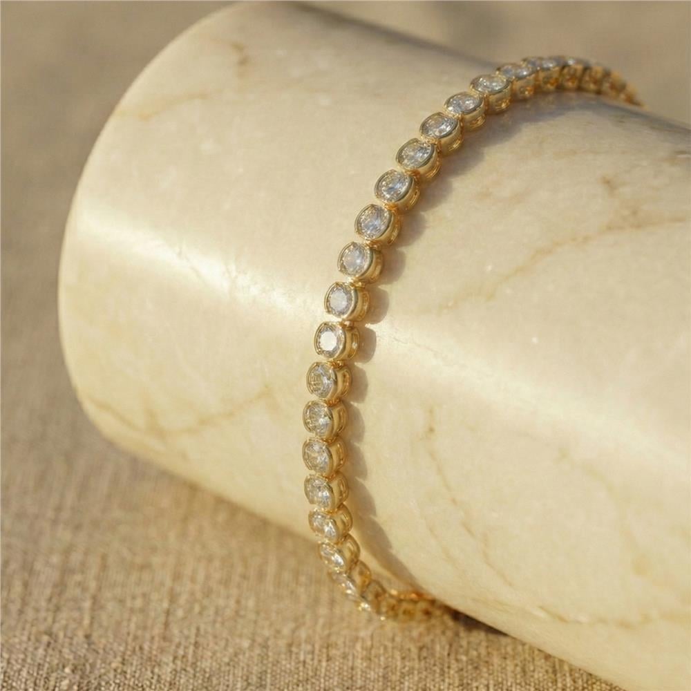 Su Yolu Zirkon Taşlı Bileklik - 14K Altın Rengi Kaplama, 17 cm