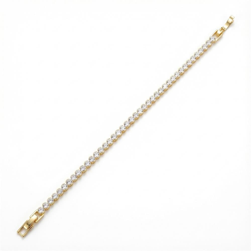 Su Yolu Zirkon Taşlı Çelik Bileklik - 14K Altın Kaplama - 17 cm