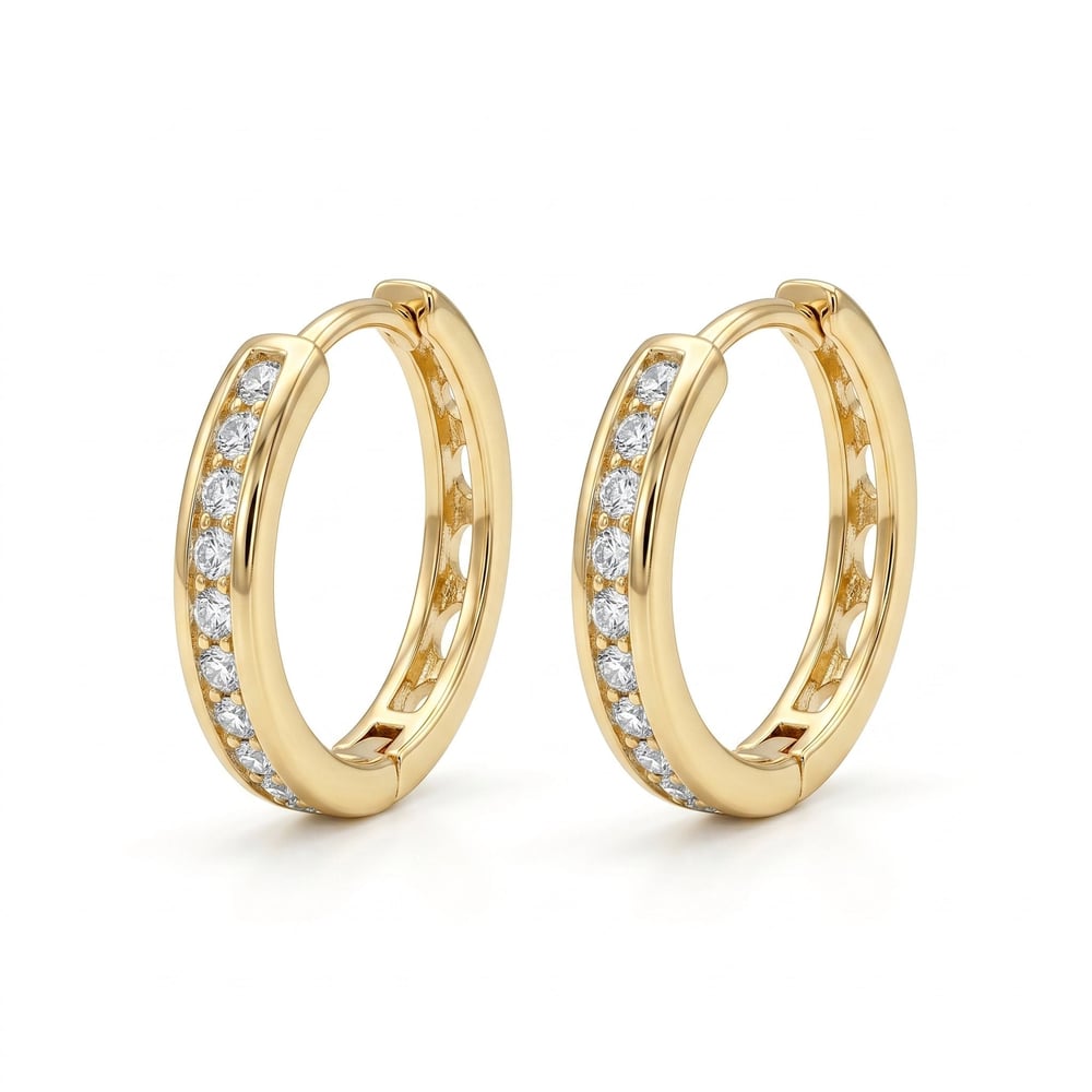 Tek Sıra Zirkon Halka Küpe - 14K Altın Kaplama - 18 mm çap