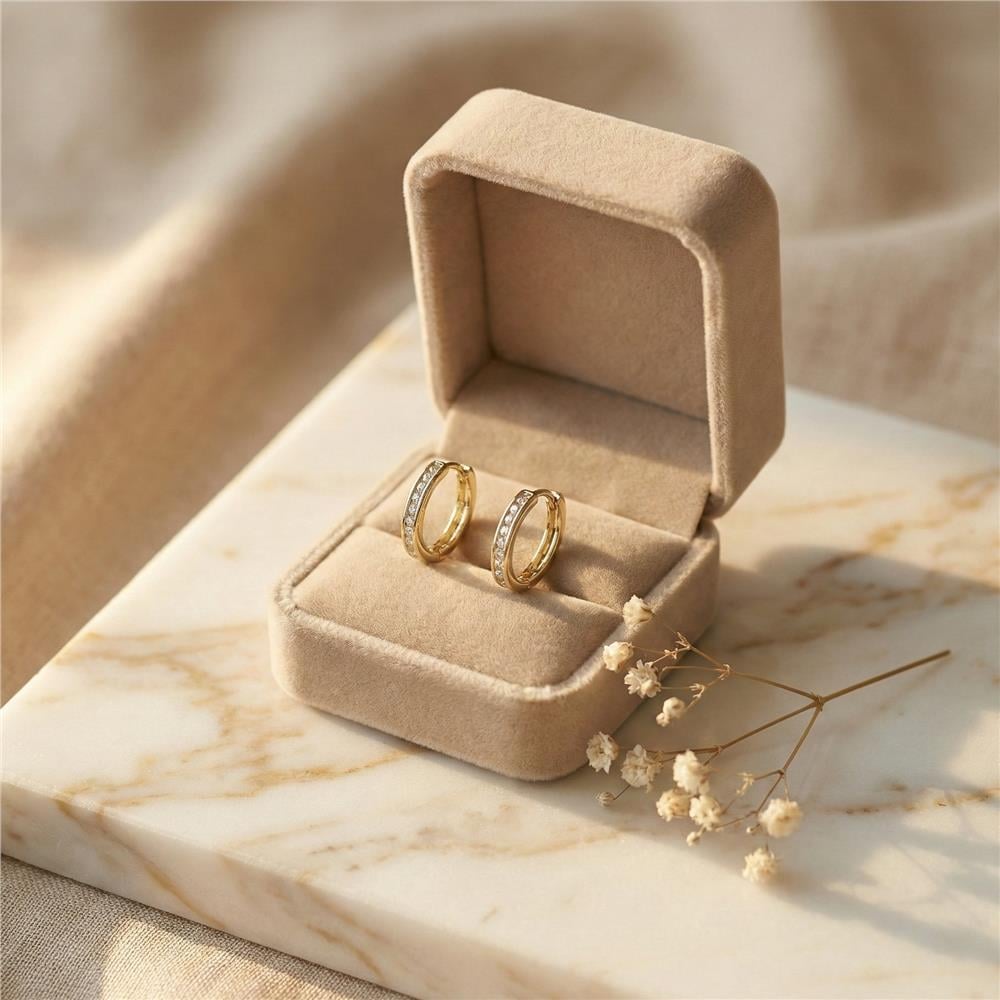 Tek Sıra Zirkon Halka Küpe - 14K Altın Kaplama - 18 mm çap
