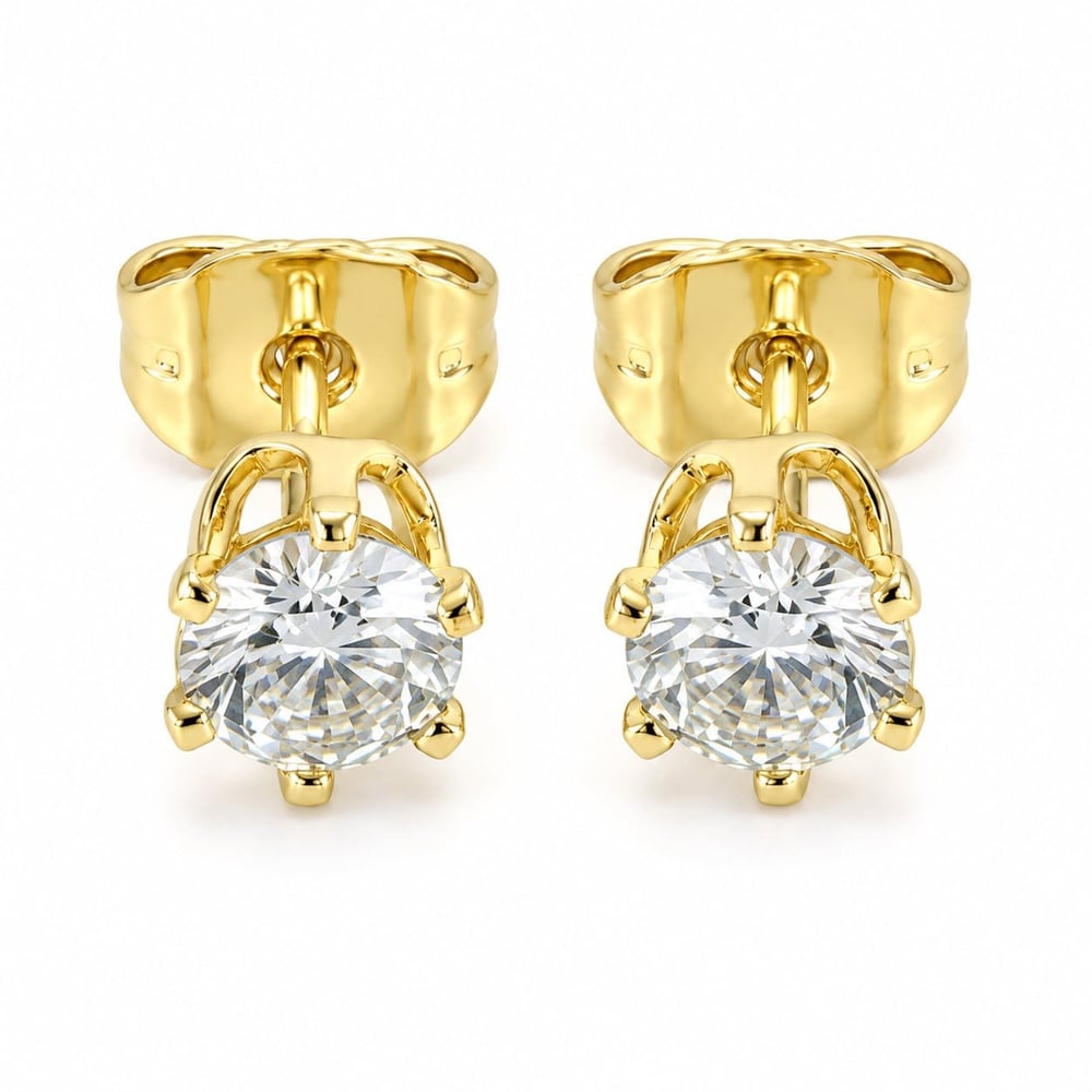 Tektaş Zirkon Küpe - 14K Altın Kaplama - 6 mm