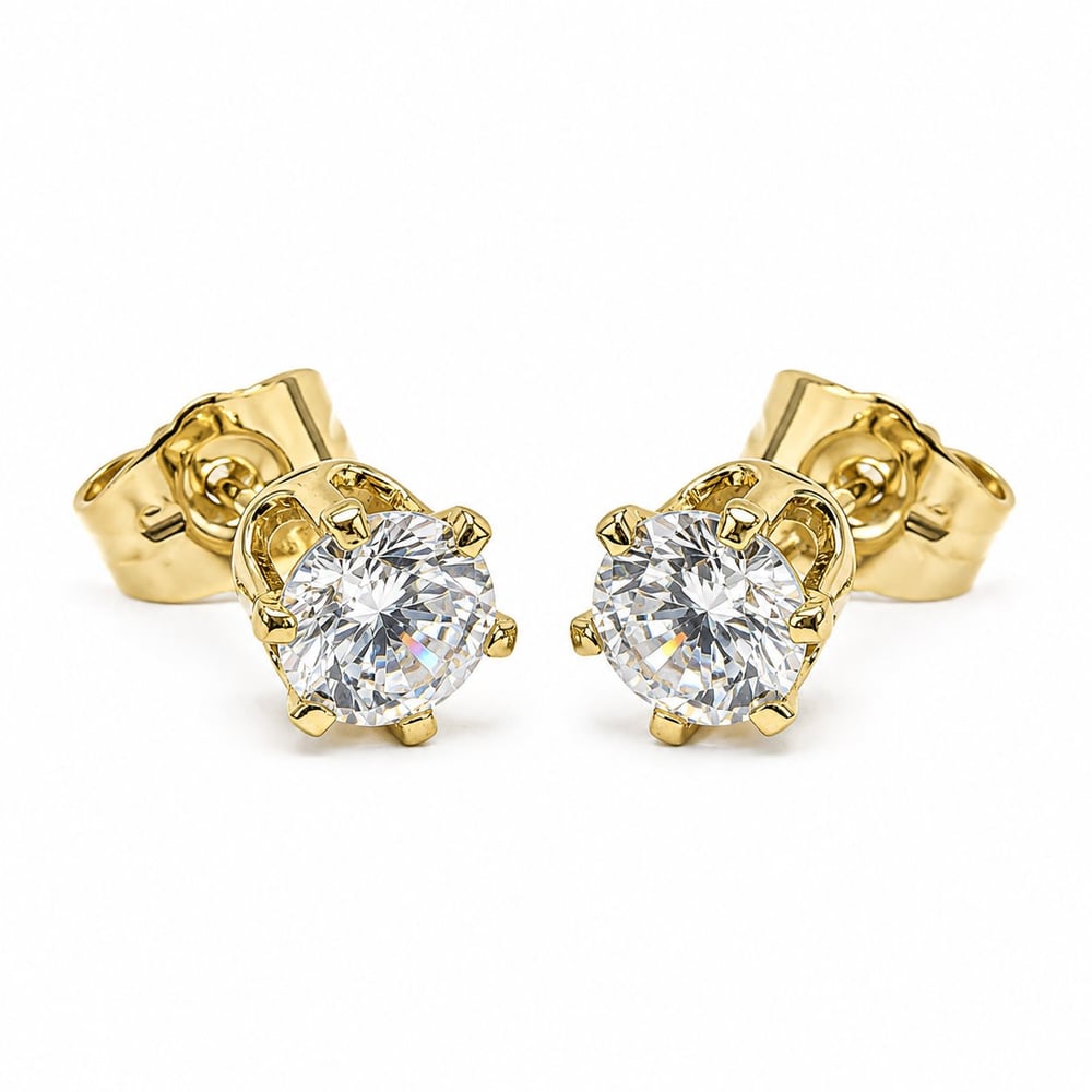 Tektaş Zirkon Küpe - 14K Altın Kaplama - 6 mm