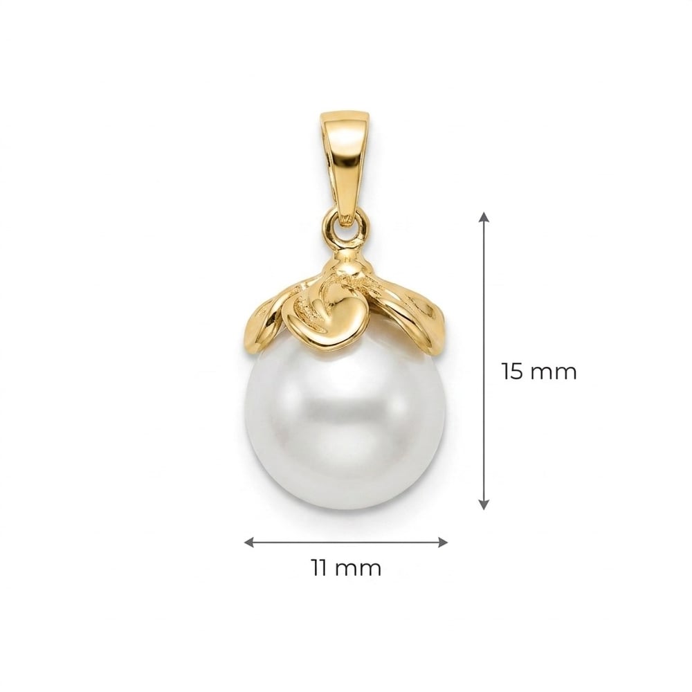 Yaprak Detaylı Beyaz İnci Kolye Ucu  - 14k Altın Kaplama - 11 x 20 mm