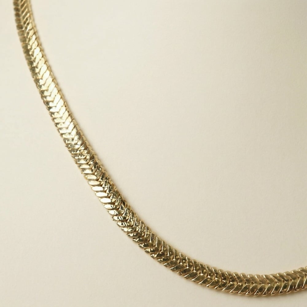 Yassı Balık Sırtı Kolye - 14K Altın Rengi Kaplama, 55 cm