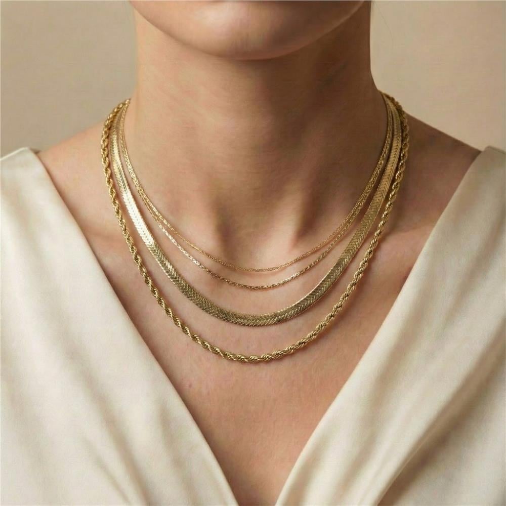 Yassı Balık Sırtı Kolye - 14K Altın Kaplama - 55 cm