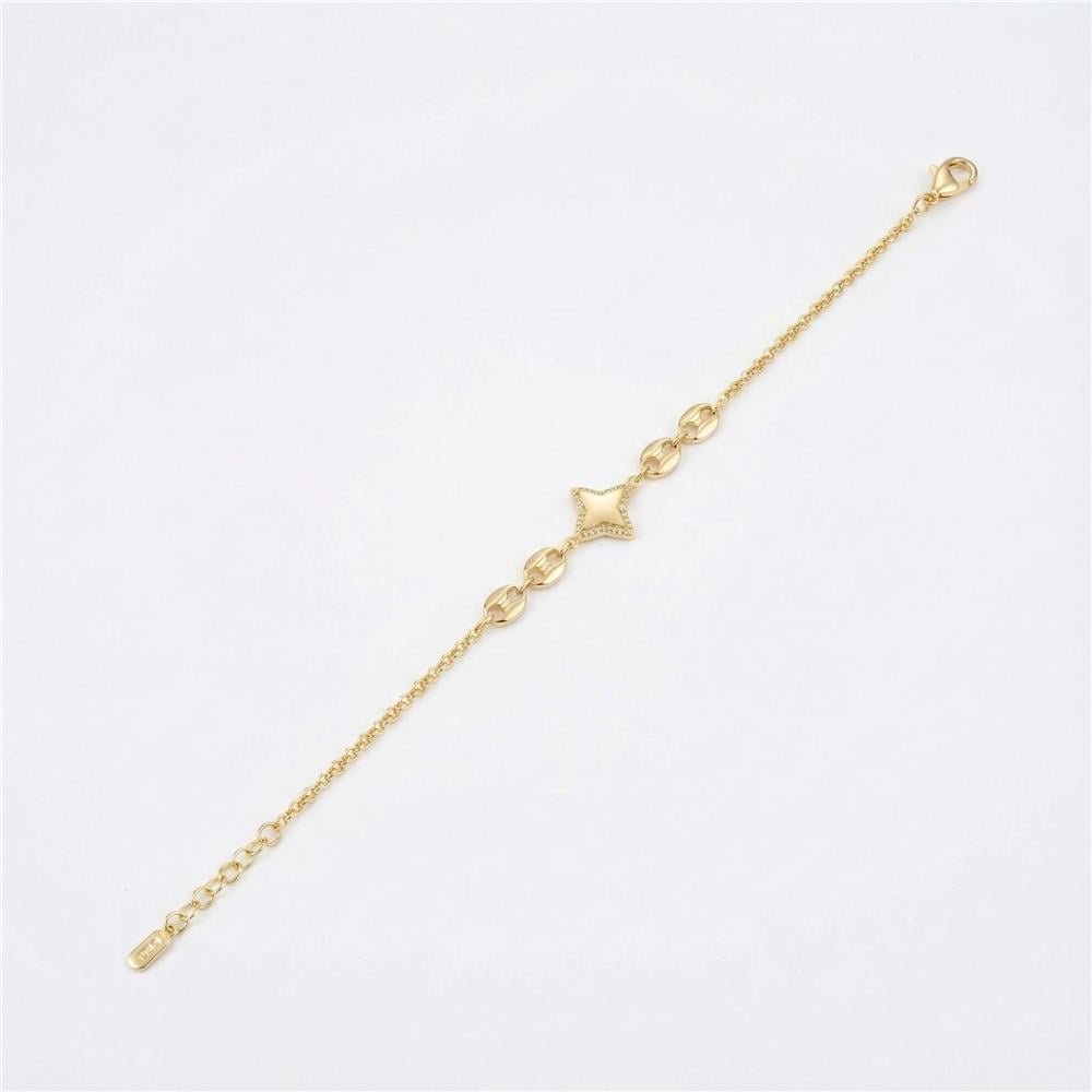 Yıldız Motif Zirkon Taşlı Çelik Bileklik - 14K Altın Kaplama - 17+3 cm