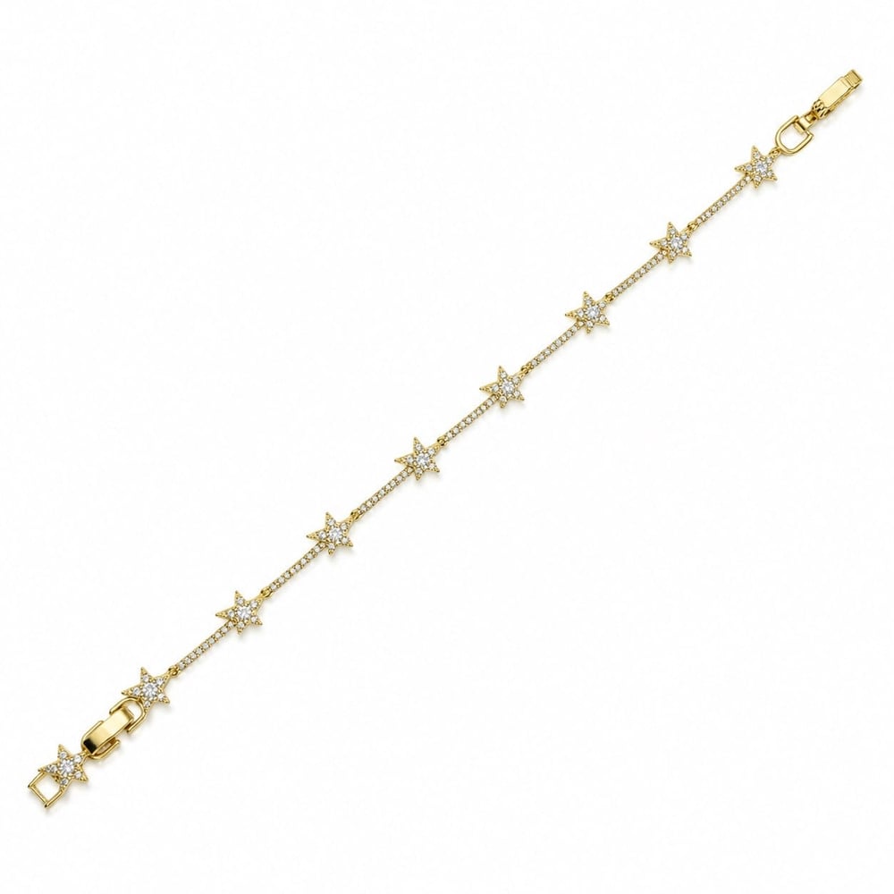 Yıldız Zirkon Taşlı Bileklik - 14K Altın Kaplama - 17 cm