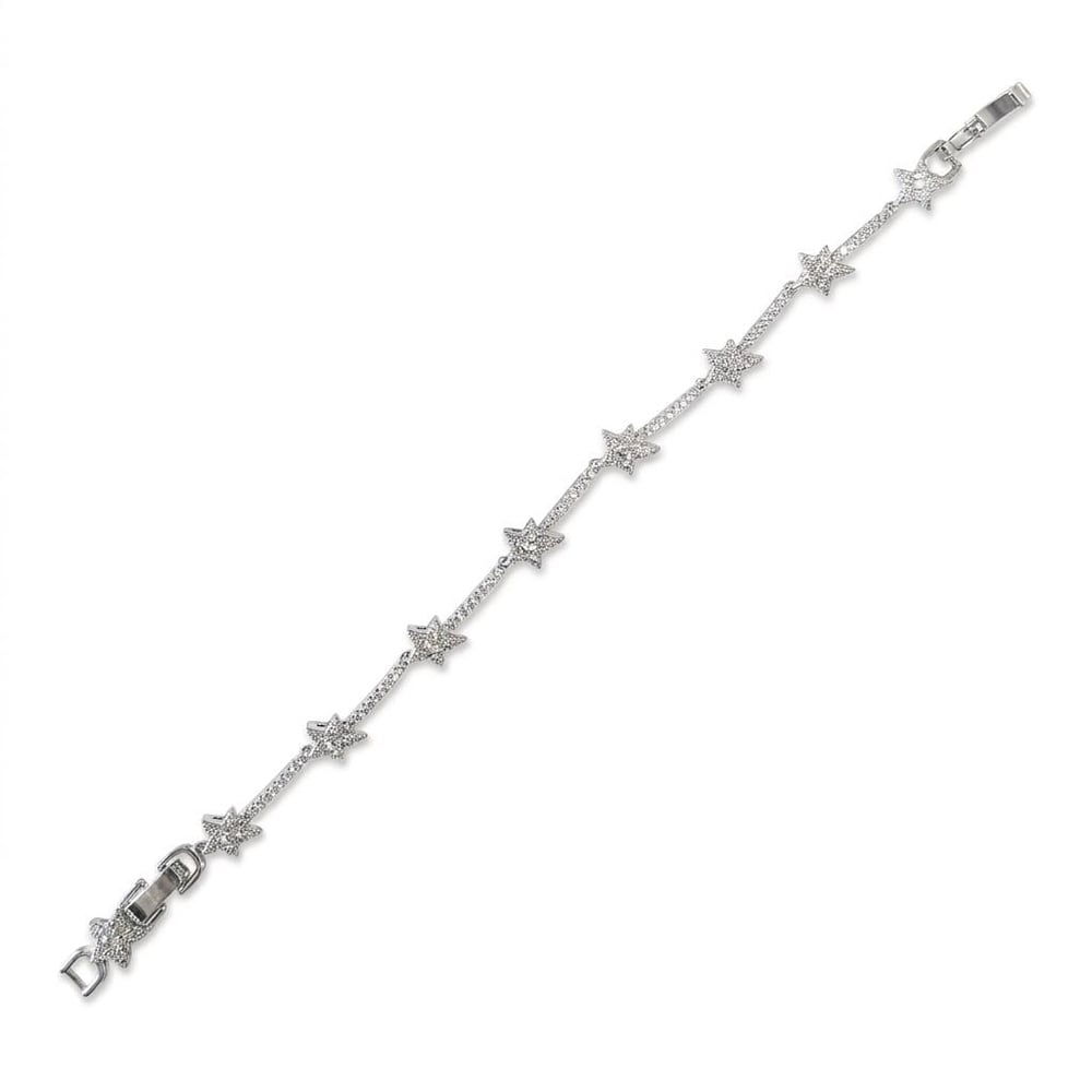 Yıldızlı Zirkon Taşlı Su Yolu Bileklik  - Beyaz Altın Kaplama - 17+2 cm
