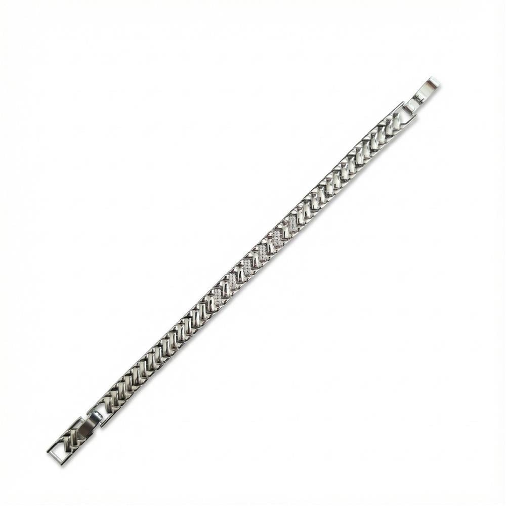 Zikzak Taş Detaylı Çelik Bileklik - Beyaz Altın Kaplama - 17+2 cm