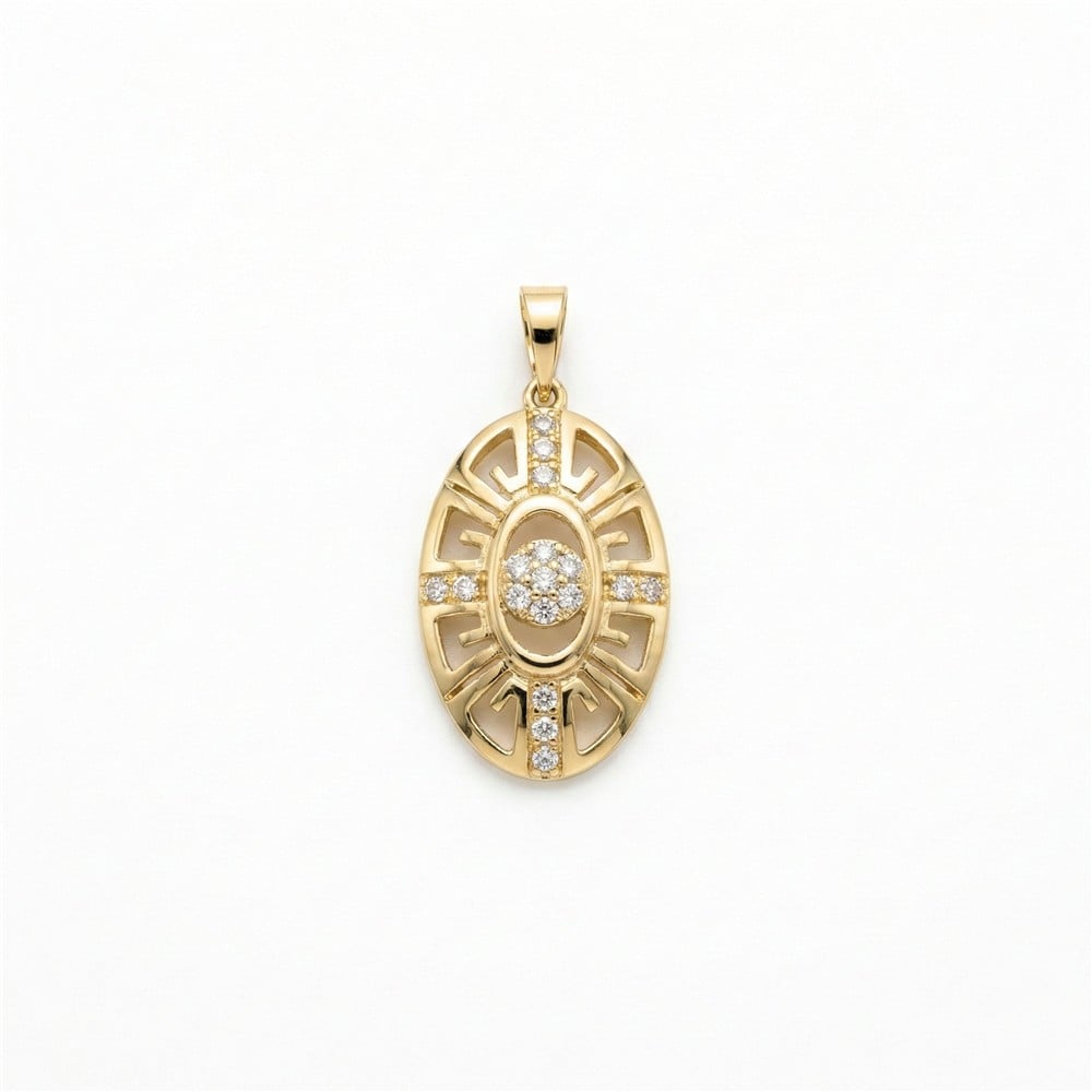 Zirkon Taş Detaylı Oval Kolye Ucu - 14K Altın Kaplama - 3 cm