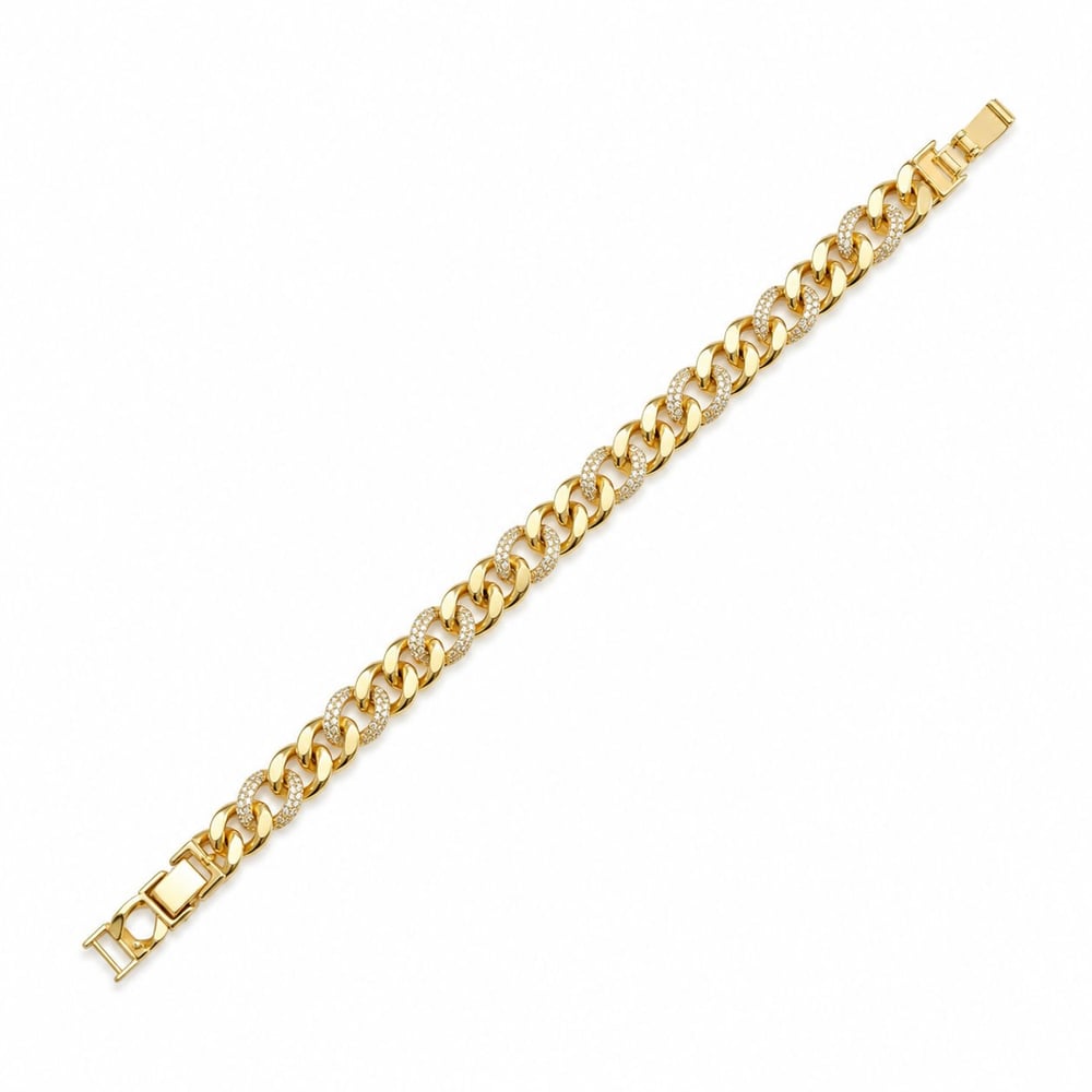 Zirkon Taşlı Gurmet Bileklik - 14k Altın Kaplama - 17+2 cm