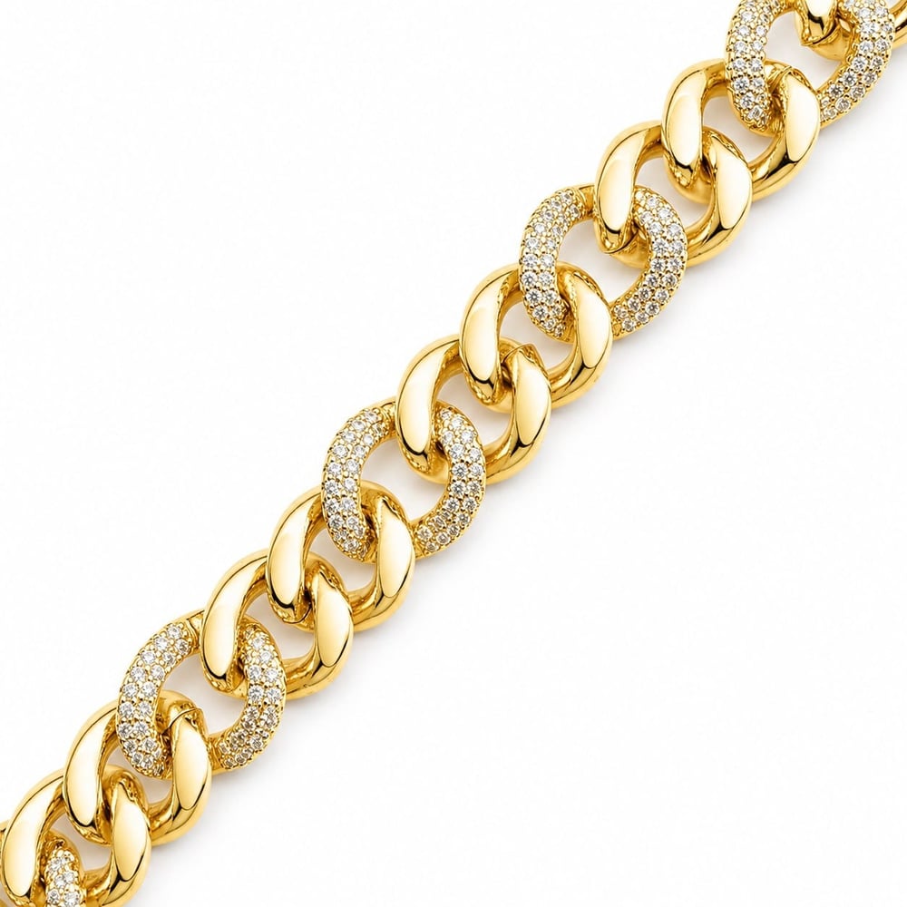 Zirkon Taşlı Gurmet Bileklik - 14k Altın Kaplama - 17+2 cm